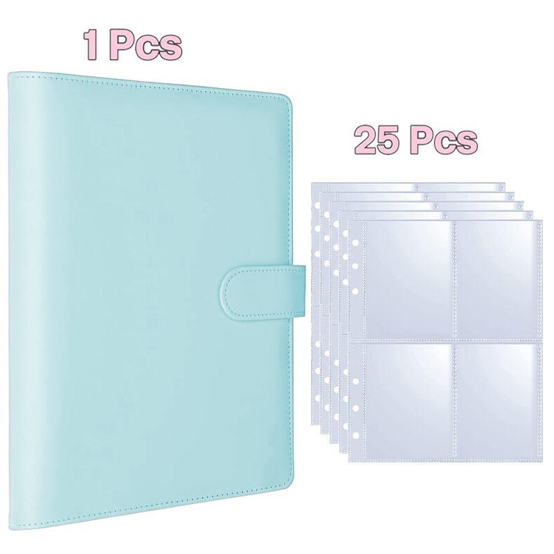 A5 Notebook Photocard Binder 25pcs Page(4 Grids)  PU Leather Loose Leaf Organizer Photo Binder Book Kpop Photo Albums Idol Cards