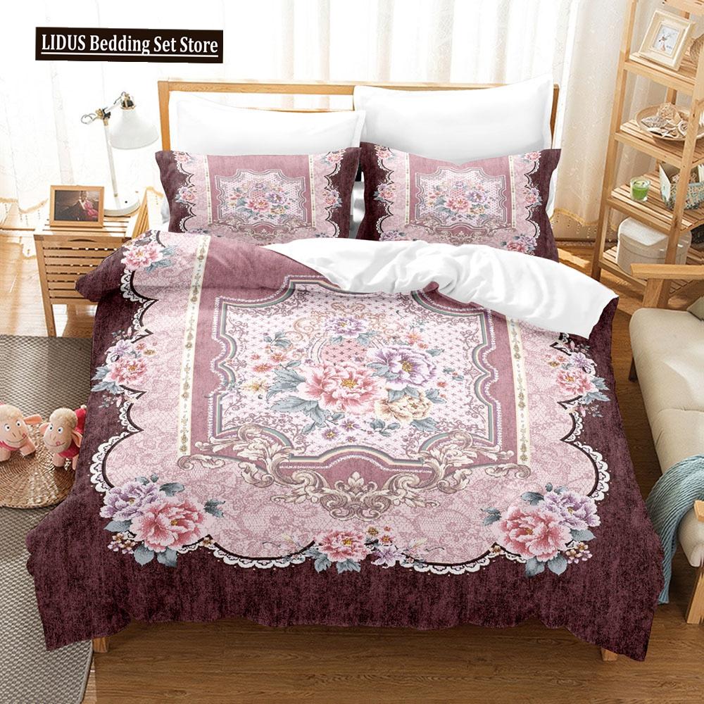 Flower Duvet Cover Set Colourful Flower 3D Print King Queen Full Size Polyester Comforter Cover With Pillowcases For Girl Kid