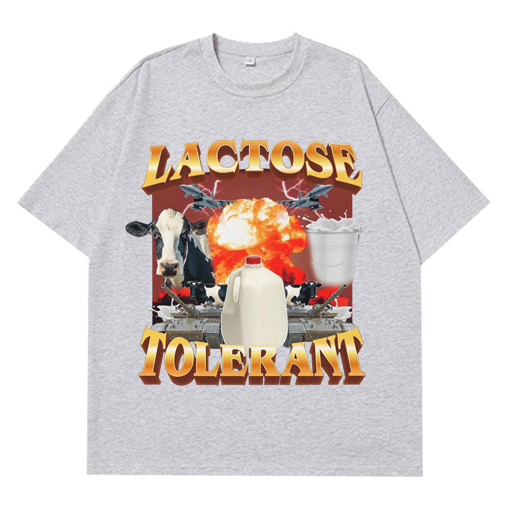Lactose Tolerant Graphic Print TShirt Mens Vintage Fashion Short Sleeve Tshirts Cotton Casual Cozy Oversized Loose T Shirts