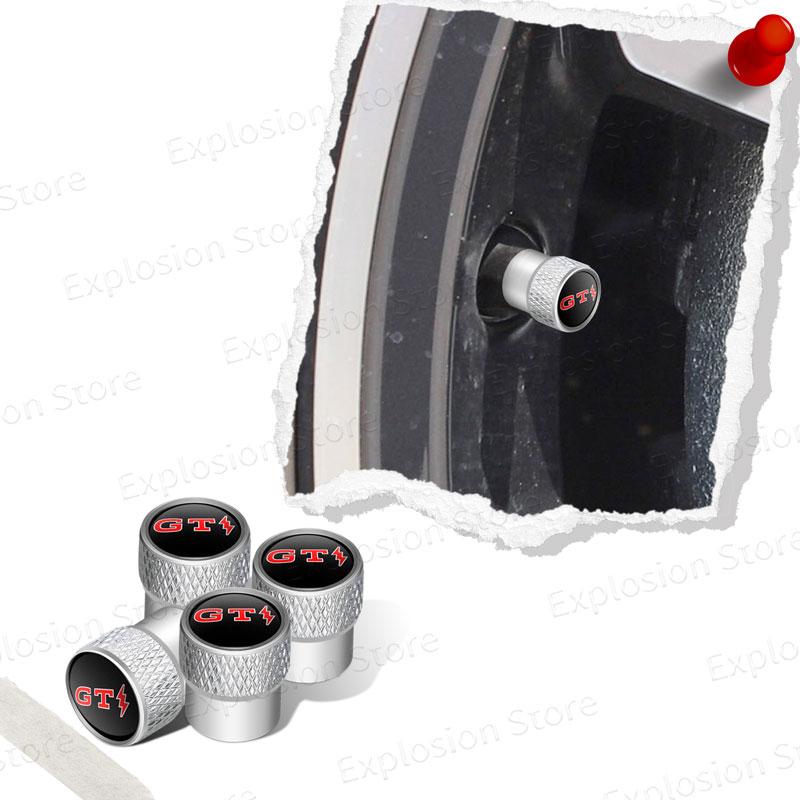 ASN1 4Pcs Car Wheel Tire Valve Stem Caps Tyre Air Cover Lightning Symbol GTI Emblem For Jetta Bora Golf 5 6 7 Polo MK3 MK5 MK6