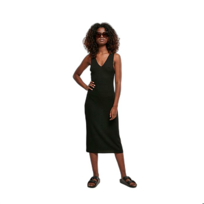 Robe mi-longue - Urban Classics - GT - Noir - Décolleté en V - Confort ample
