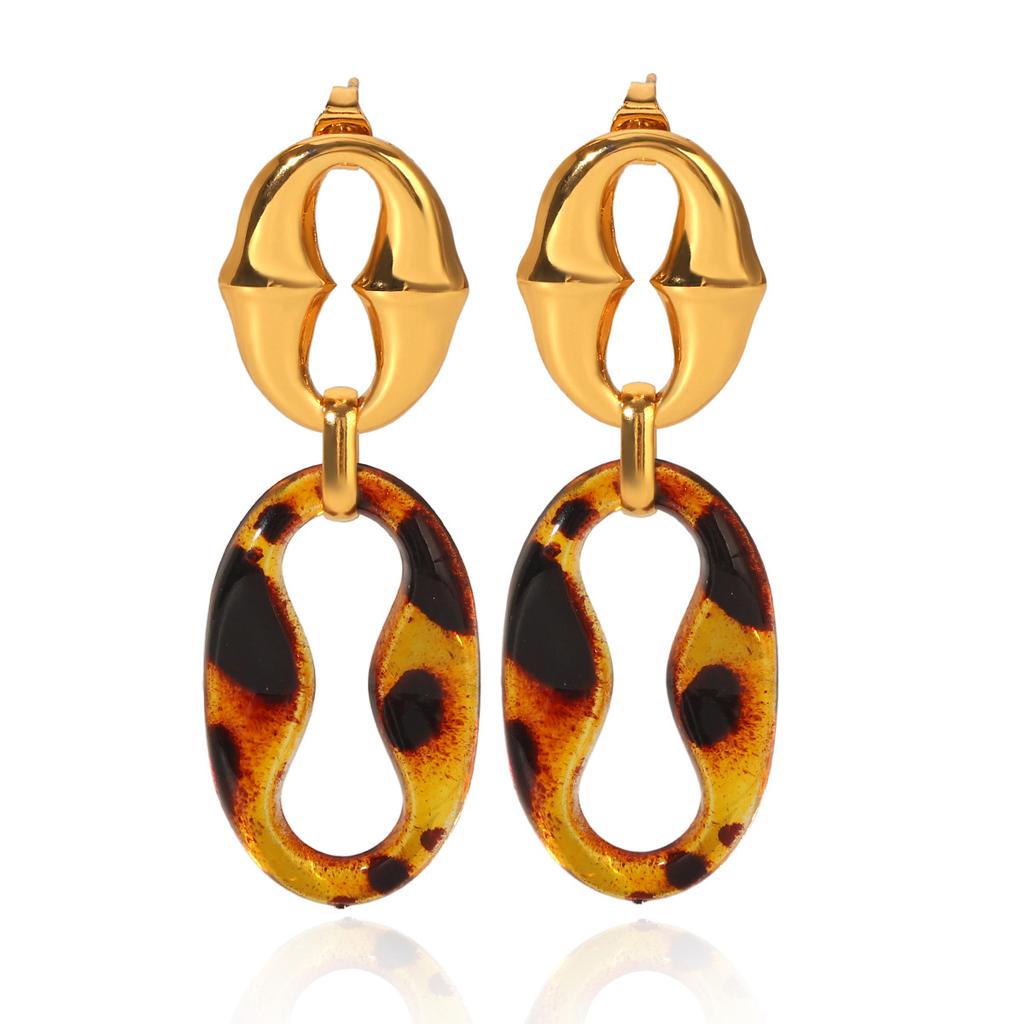 Phoenix Trend Retro Maillard Style Amber Earrings, Unique Vintage Two-tone Spliced Drop Earrings, Titanium Steel Jewelry