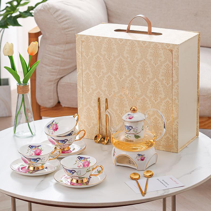 

Набор кофейной чашки и блюдца из костяного фарфора, Премиальный подарочный набор, Набор чайника, чашки, блюдца и ложки с цветочным рисунком, Чашка с золотой ручкой Пение птиц и аромат цветов .