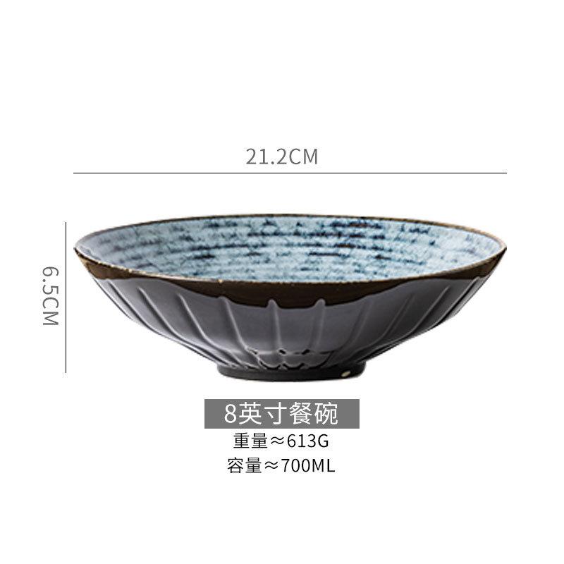 

Японская ретро керамическая миска для рамена Полоски высокий уровень внешнего вида Миска для готовки Салатник большого диаметра 8 inch