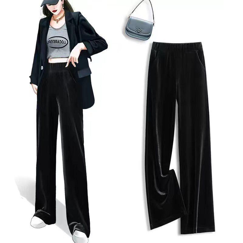 2025 Women's High-Waisted Loose Slim-Fit Velvet Wide-Leg Trousers