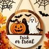 Handmade Wood Sign Halloween Layered Round Door Hanger, 3D Pumpkin Ghost Owl Welcome Sign, Front Porch Seasonal Plaque Farmhouse Wall Hanging