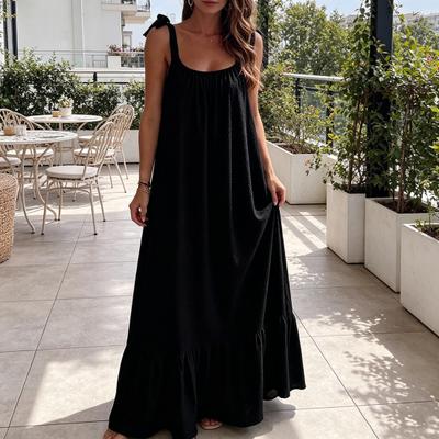 Letnia casualowa luźna sukienka damska z wiązanymi ramionami, bez rękawów, z kwadratowym dekoltem, maxi, w kształcie litery A, z falbanką, zwiewna, plażowa sukienka letnia
