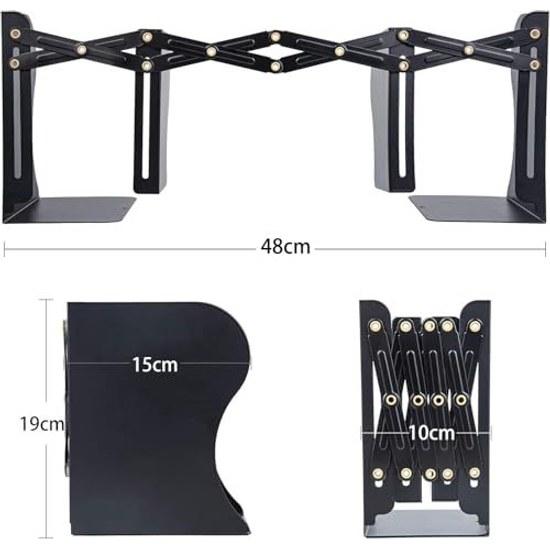 ALIOBC Bookend Adjustable Expandable Metal Bookshelf Desktop Shelf Divider Stand Office Supplies Kids Room Multifunctional Black Width 10-48cm Fit