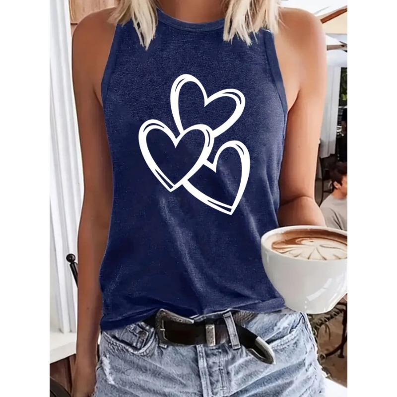 

Женская одежда с принтом в форме сердца, топ без рукавов, футболка и жилет с круглым вырезом для весны и лета XXL темно-синий