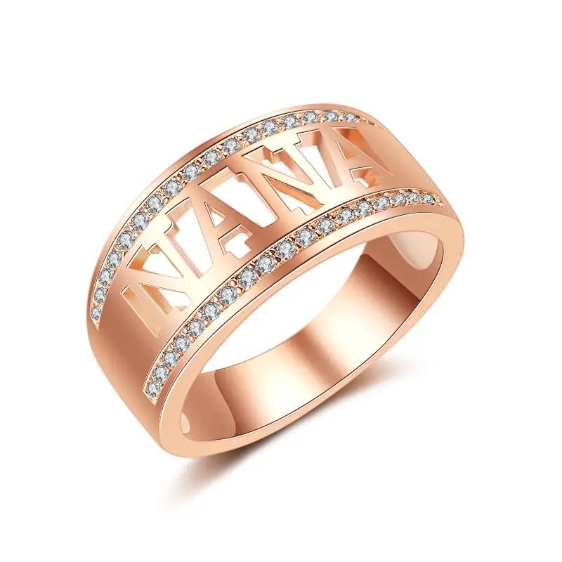 Huitan Fancy Hollow Letter “NANA” Women Ring Fashion Party Daily Versatile Accessories Inlaid Sparkling CZ Elegant Lady Jewelry