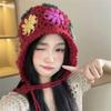 Women’s Hat Fall and Winternew Arrivalhandmade Crocheted Flower Tassel Knitting Cap for Women Ethnic Style Travel Double Layer Ear Protection Trendy