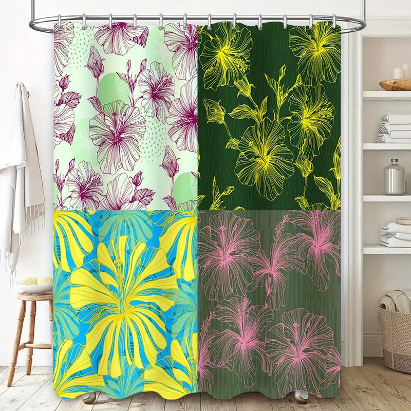 Colorful Floral Shower Curtains with a Fresh and Bright Design Set of 4 Panels for Bathrooms Decor