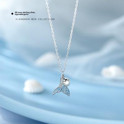 French Summer Fashion Design Sense Mermaid Pearl Pendant S925 Sterling Silver Necklace Women's