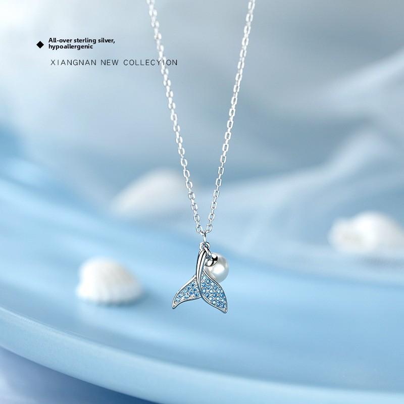French Summer Fashion Design Sense Mermaid Pearl Pendant S925 Sterling Silver Necklace Women's
