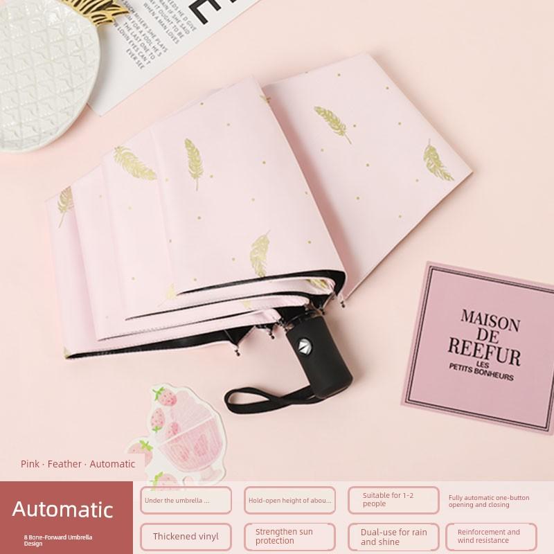 Umbrella Female Oil Painting Cute Black Glue Sun Shade Rain Dual-Use Automatic Foldable Ins Sun Umbrella Sun Protection UV Protection