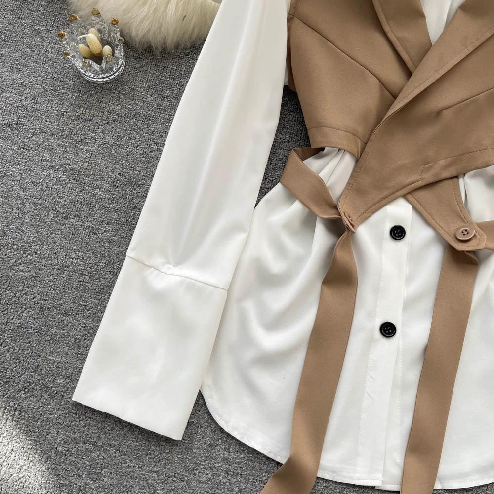 Hochwertiger zweiteiliger Anzug, Damen Herbstmode, Ausländischer Stil, Modisches Layering, Kurzes Westentop, Weißes langärmeliges Hemd