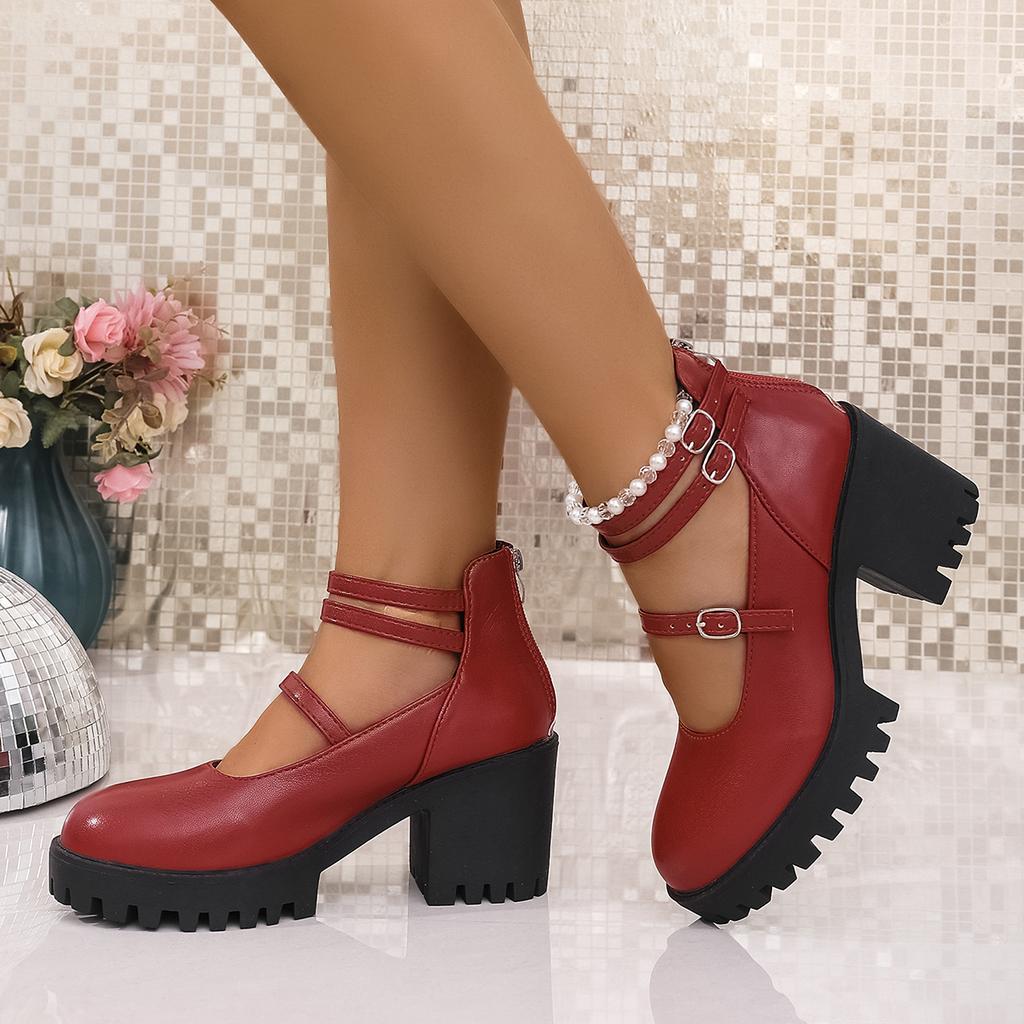 Fashion Women Pumps 2025 New Plus Size Lolita Shoes Woman Ankle Strap High Heels Double Buckle Chunky Platform Mary Janes Shoes Woman