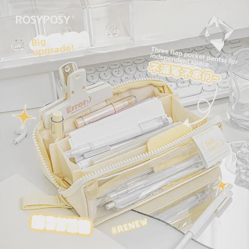 RosyPosy Korean Creative Large Capacity Prism Pencil Case - Transparent with Zipper for Students