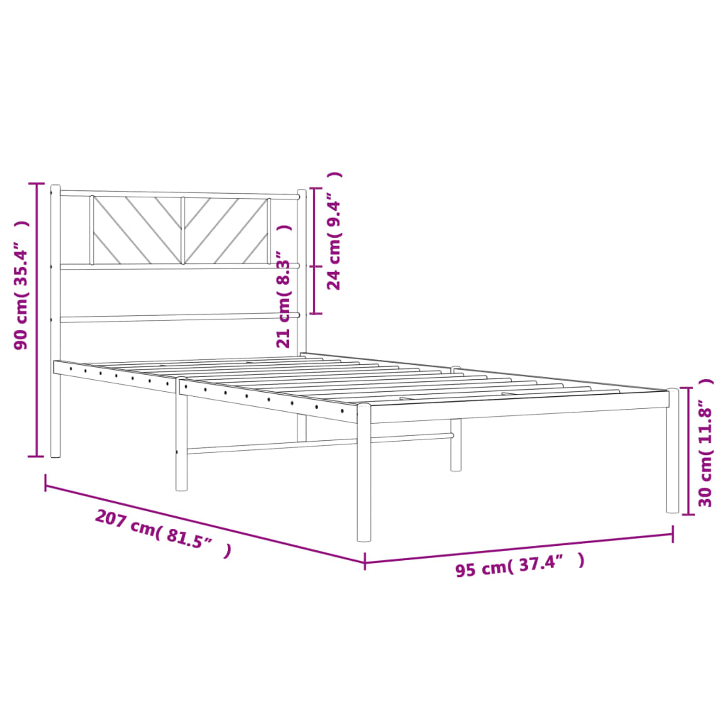 Metal Bed Frame with Headboard White 90x200 cm