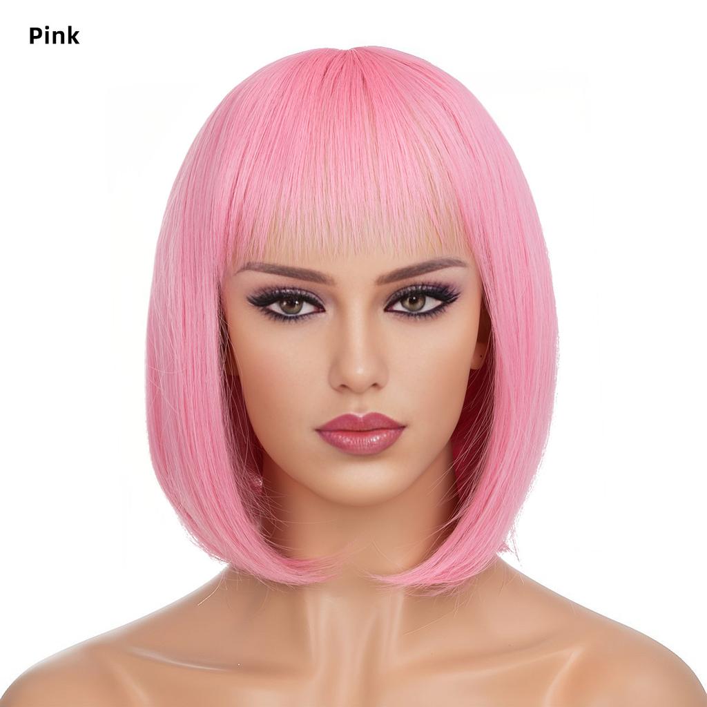 Women's Natural Looking Daily Use Short Straight Wig with See-through Bangs Ladies Front Lace Heat Resistant Fluffy Bob Wig
