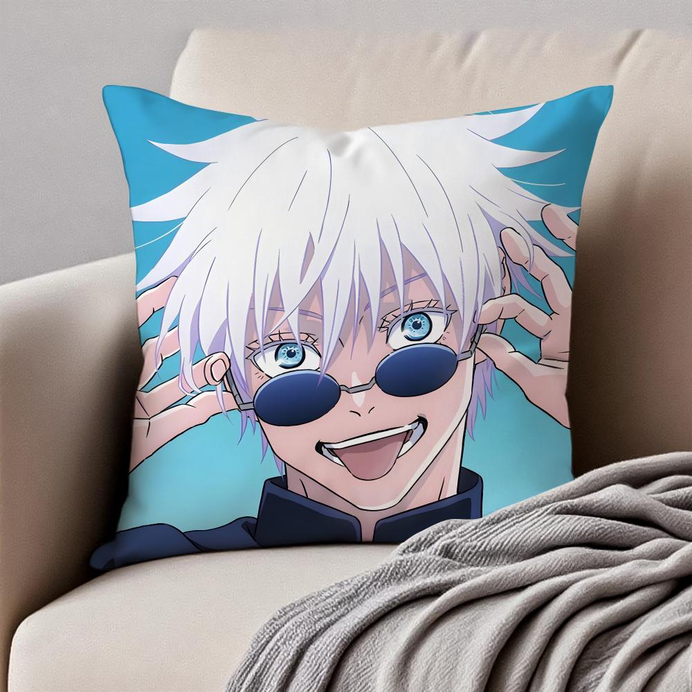 JJujutsu Kaisen GGojo Satoru Cushion Cover Pillowcase Antidustmite Invisible Zipper Short Plush Sofa Cushion