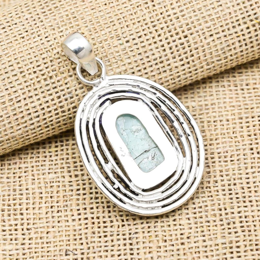 Rough Amazonite Gemstone Handmade 925 Sterling Silver Jewelry Pendant For Wedding Gift
