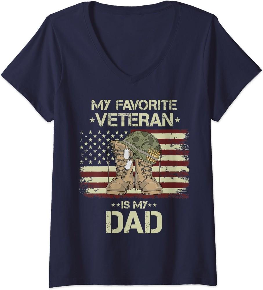Father Veterans Day My Favorite Veteran Is My Dad Ladies' V-Neck Tshirt