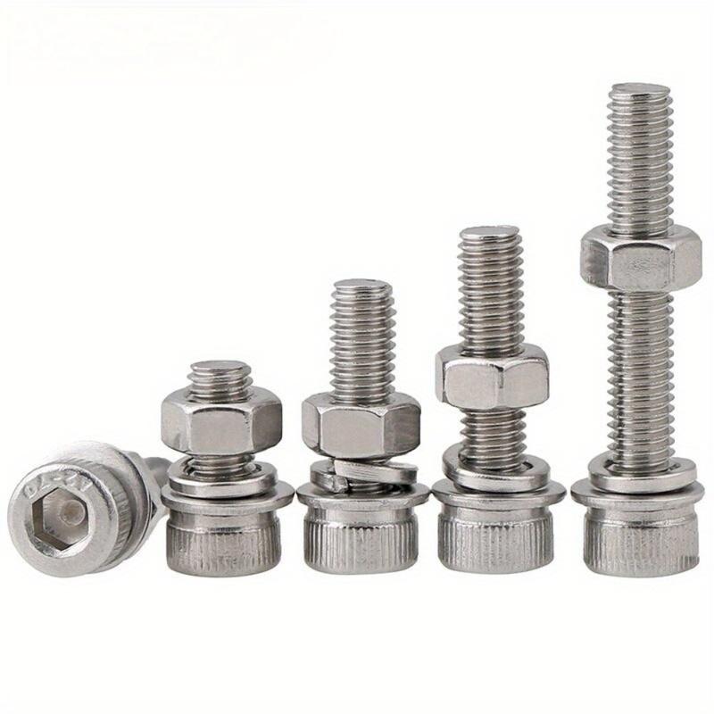 270-piece stainless steel hex bolt, nut, and washer set, M3, M4, and M5, available in lengths of 16mm, 20mm, and 25mm.