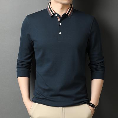 Spring and Autumn New Men's Long Sleeve Polo Shirt Lapel Lapel Solid Color Loose Men's Top for Young and Middle-aged Gentlemen