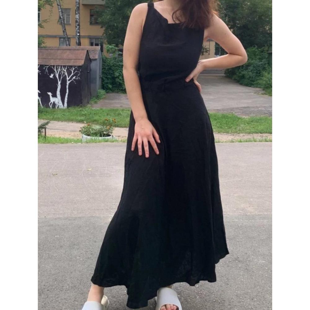 Summer European and American temperament cotton and linen dress sexy sleeveless suspender backless elastic waist dress