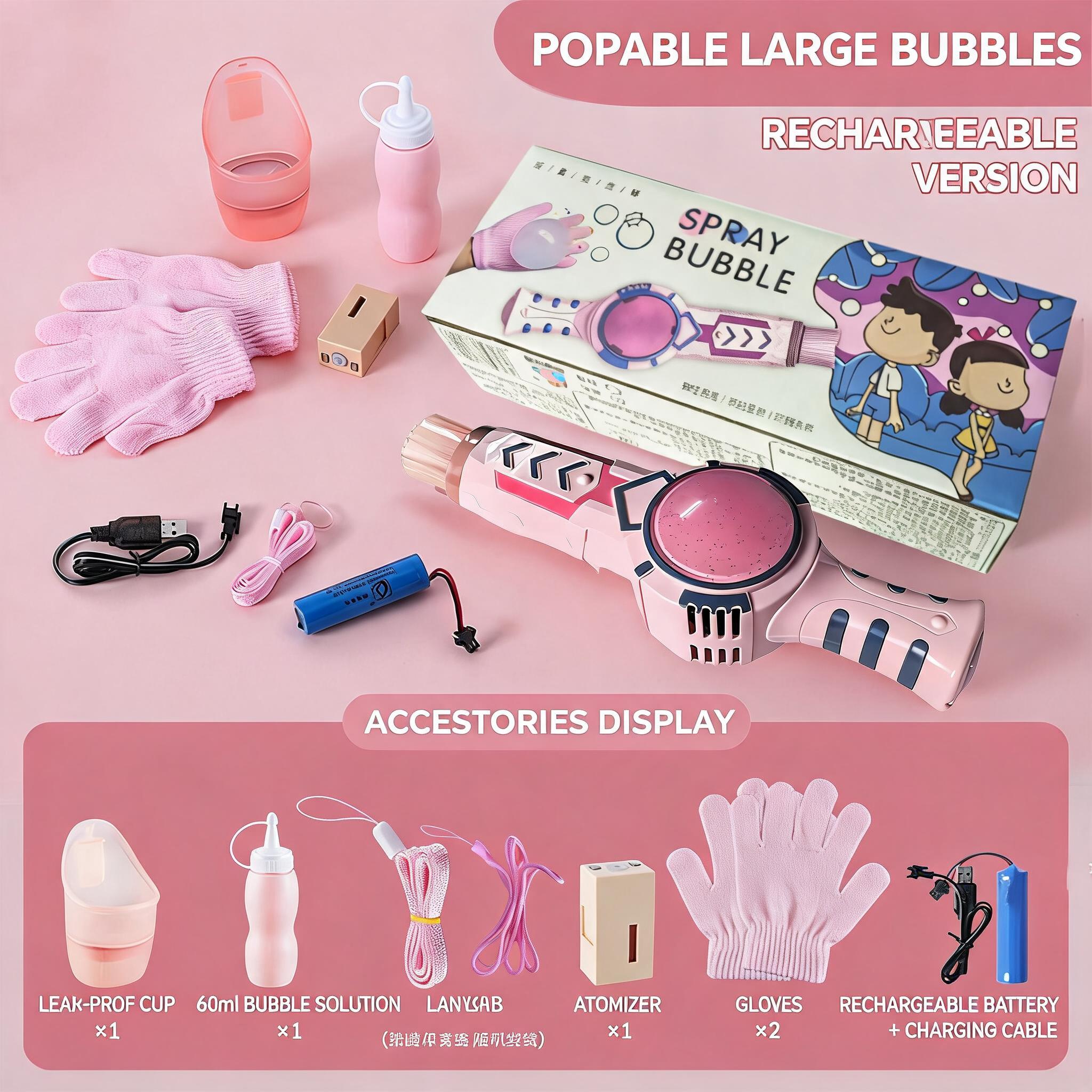 Electric Elastic Smoke Bubble Wand, Rechargeable Handheld Fog Bubble Blower, Popular LED Light Up Bubble Toy for Kids