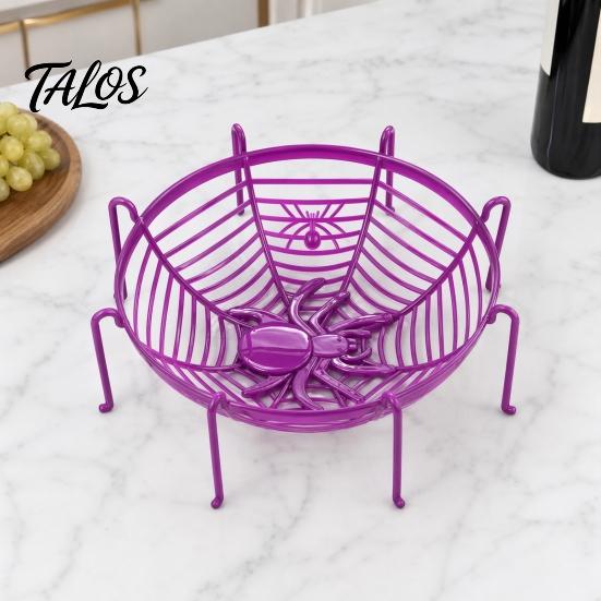 Spider Web Party Decoration Halloween Basket, Plastic Cobweb Design Fruit Serving Bowl, Treat for or Trick Candy Holder Dinner Table, Supplies Festive