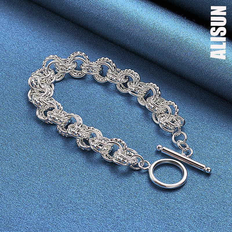925 Sterling Silver Hollow Round Chain Bracelet Wedding Fashion, Wedding Jewelry