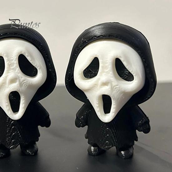 Black Robe Ghost Figurine 3D Printed Scream Face Ornament, Mini Desktop Statue for Halloween Miniature Gift Decoration, Funny Skeleton Home