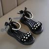 Children's Sandals Summer Bowtie Princess Shoes for Girls Fashion Sweet Kids Causal Pearl Roman Sandals Solid Color Hook Loop