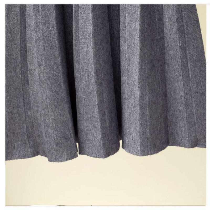 Autumn and Winter High Waisted Knitted Skirt for Women Mid Length Pleated Skirt