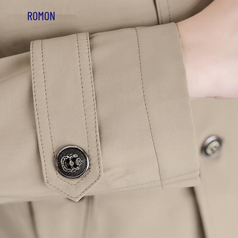 ROMON Men's Mid-Length Lapel Trench Coat