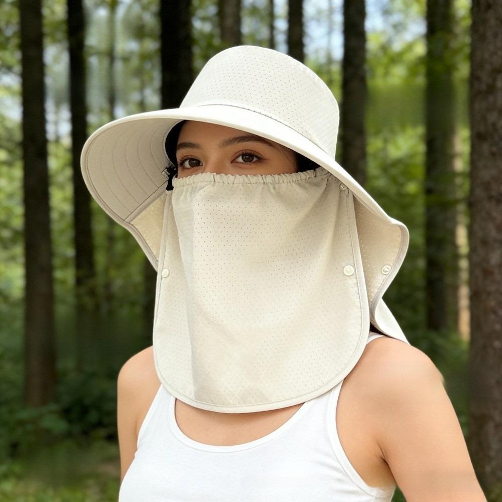 Wide-Brimmed Sunshade Sun Hat Solid Color Picking Tea Hat Windproof Rope Shawl Mask Hat  Jogging