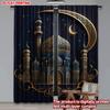 2D flat printing 2pcs Curtains Eid Crescent and Mosque Design Digital Printed Polyester Drapes Festive Curtains Perfect for Home