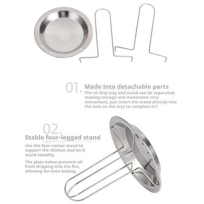 Stainless Steel Vertical Chicken Roaster Stand with Drip Tray Oven Grill Tools for Roasting Chicken Turkey Duck Kitchen Supplies