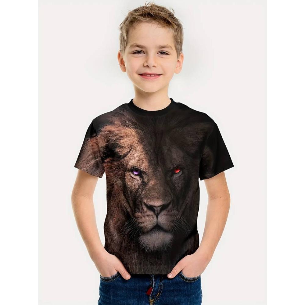 Nuova T-shirt Stampata 3D Digitale Serie Leone: Maglietta Estiva da Bambino a Maniche Corte con Girocollo