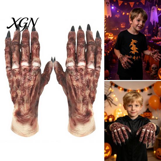 Halloween Costume Accessories 1 Pair Gloves for Adults Kids, Horror Zombie Hands Scary Gloves, Latex Ghost Hand Cosplay Accessory Masquerade