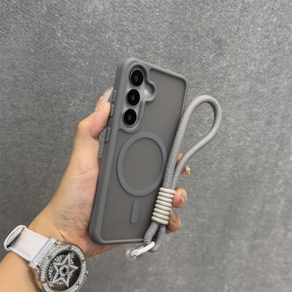 Matte Magnetic Hand Wrist Strap Case for Samsung Galaxy S26 S25 Ultra S24 Plus S23 FE A56 A55 A16 A54 A35 A15 Lanyard Slim Cover