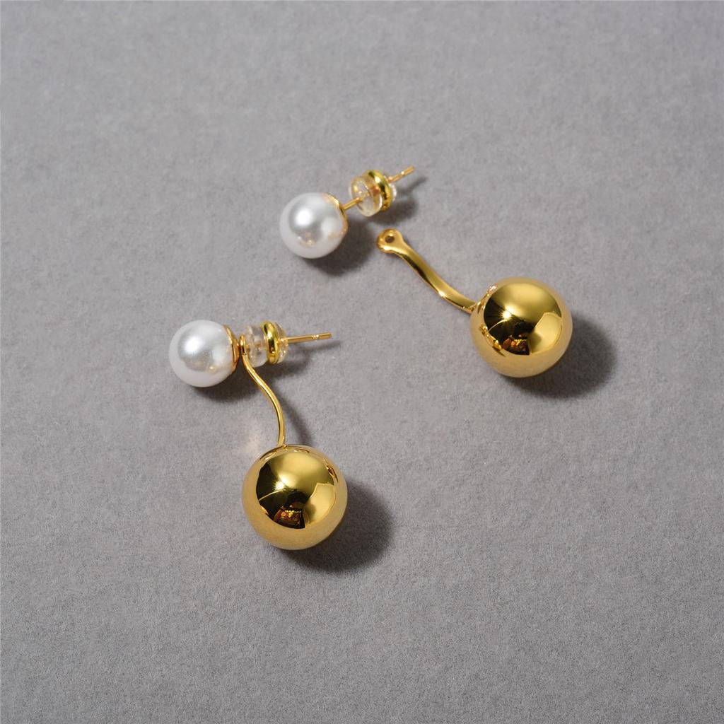 Round Bead Pearl Earrings Front And Rear Hanging Stud Earrings Xiaohongshu Temperament High-End Temperament Versatile Earrings