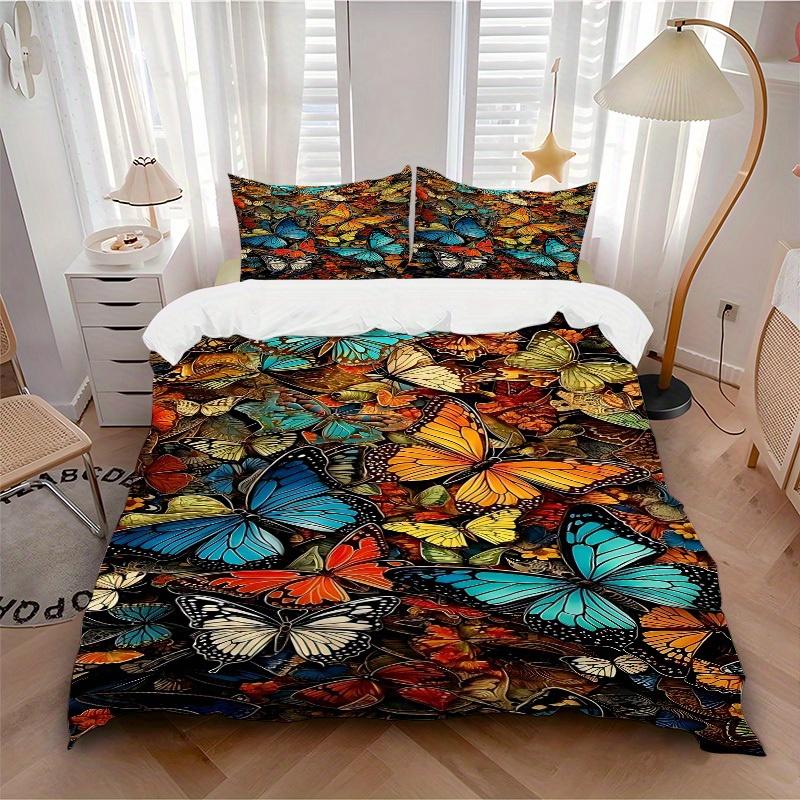 

3pcs Butterfly Garden Soft Comfortable Bedding set, For Bedroom, Guest Room And Dorm, All - Season Use, High-Definition Printing165 135x200cm
