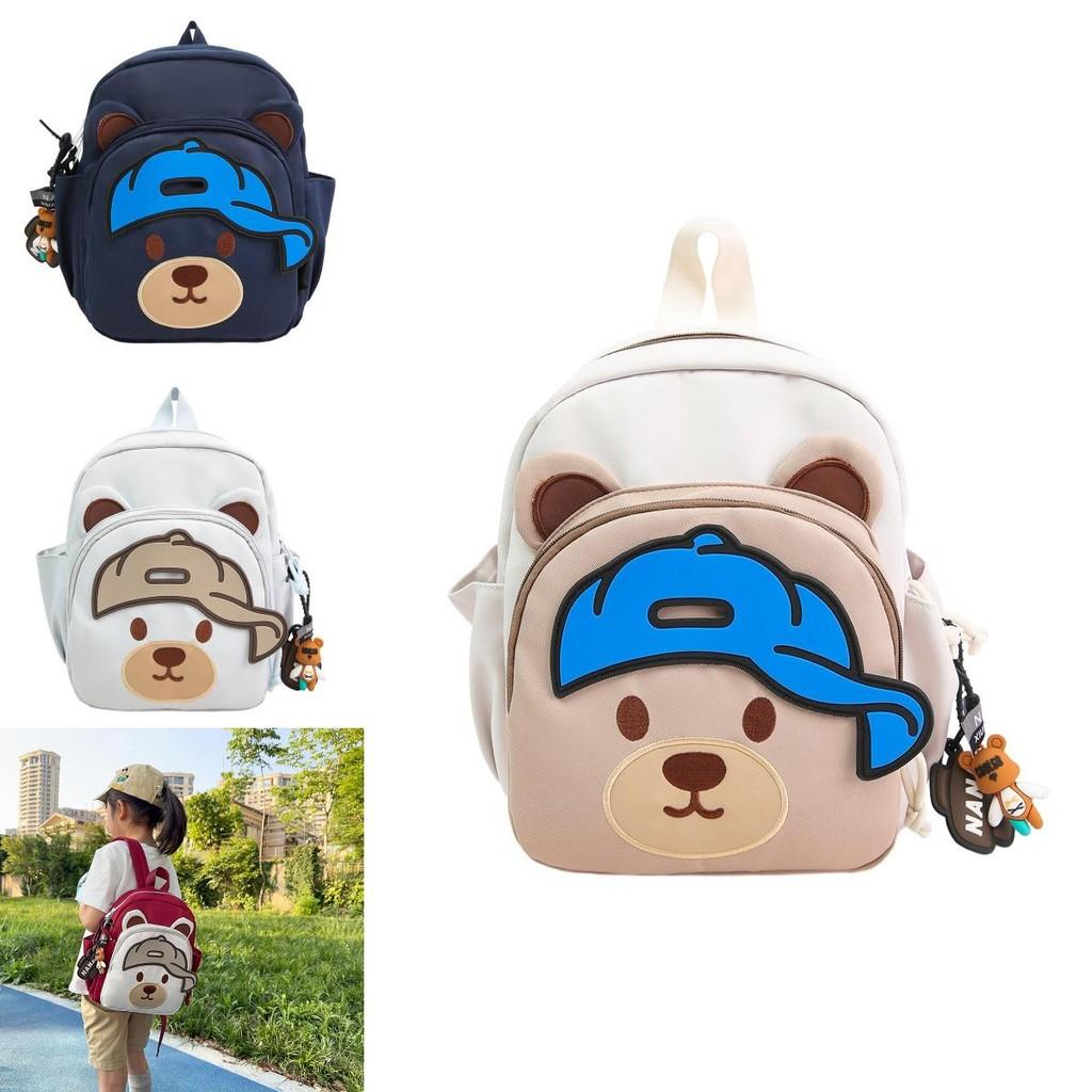 Children Cartoon Bear Backpack With Nylon Material And Curved Shoulder Straps For School Use