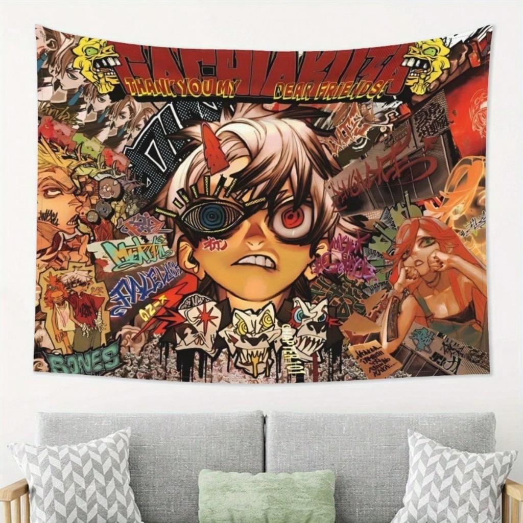 Gachiakuta Anime-Inspired Graffiti Wall Tapestry - Vibrant Urban Street Art Design,Outdoor Decor For Dorm, Studio, Party & Home