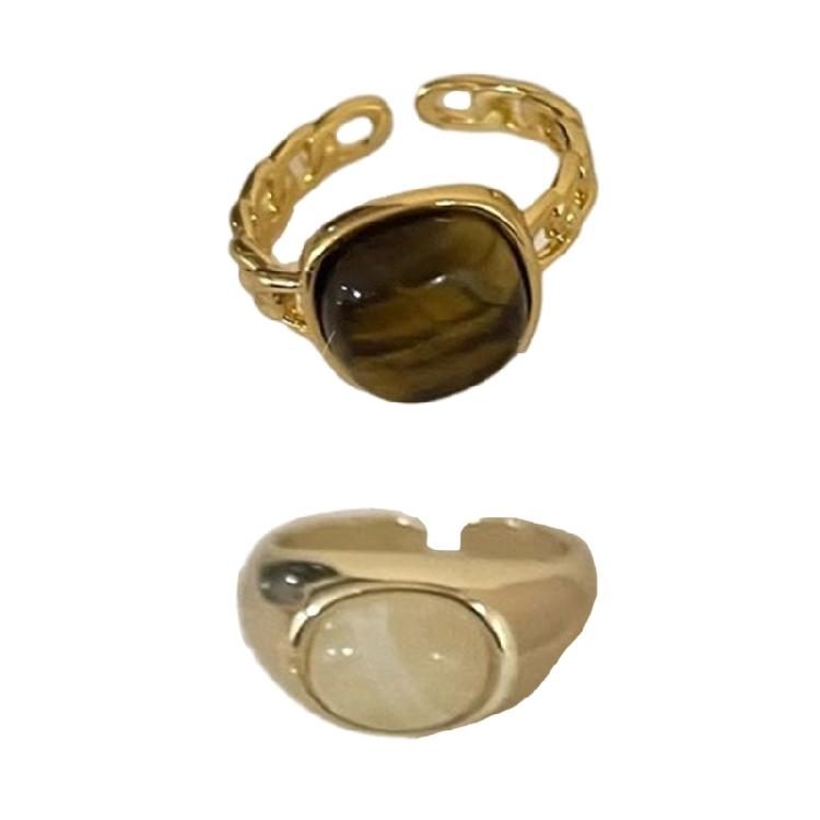 Retro Inspired Natural Stone Ring Opening Adjustable Rings for Women and Girls Stylish Everyday Wear Finger Accessories