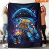 Dark Starry Base Luminous Mushroom Color Butterfly Full Print Fluffy Throw Blanket, Warm Soft Couch Mystical Magic Home Gift