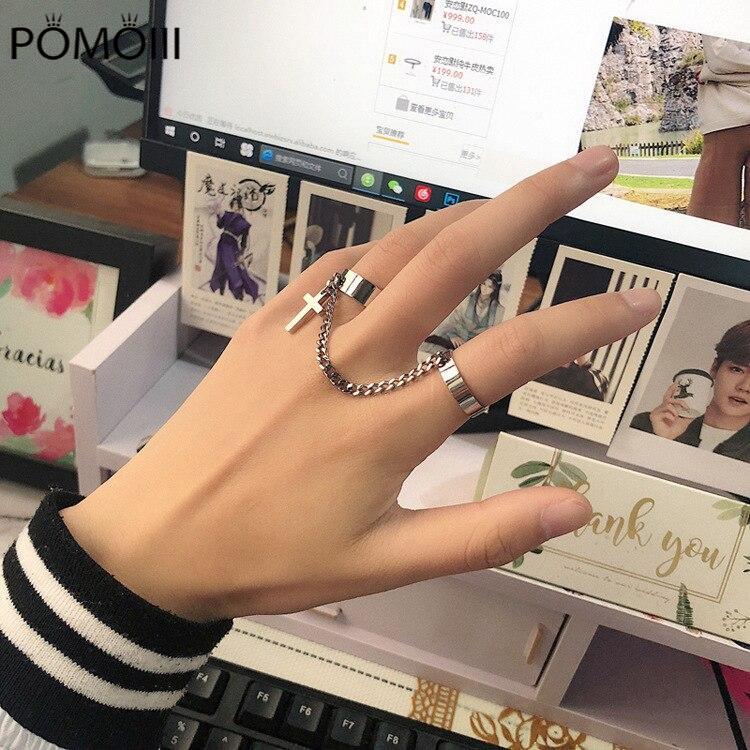 Chain Cross Combination Ring Aesthatic for Women Punk Hip Hop Rings for Men Aesthatic Grunge Vintage Men Ring Korean Jewelry